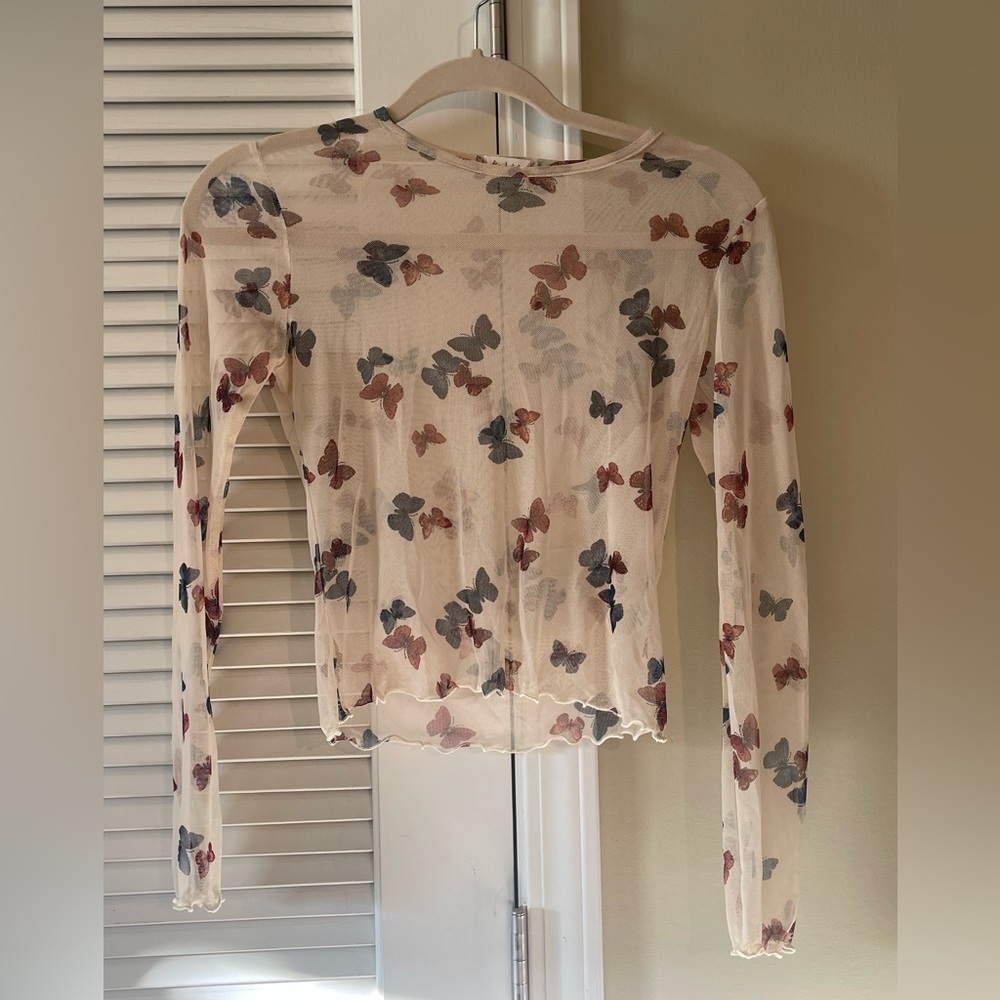 Altar'd State Cream Sheer Butterfly Blouse